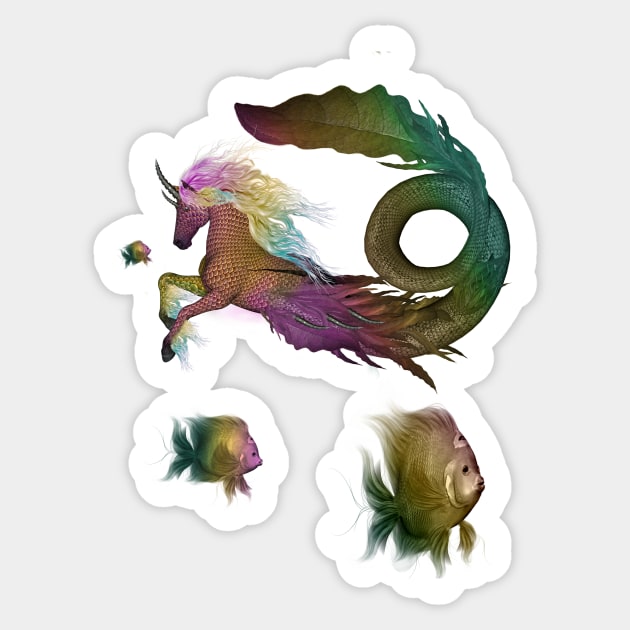 Wonderful seahorse and fantasy fish in the deep ocean Sticker by Nicky2342